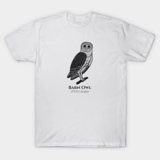 Barn Owl with Common and Latin Names - bird design T-Shirt